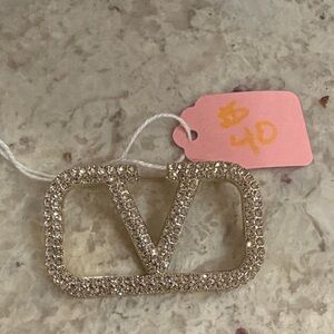 Gold Crystal V Logo Brooch